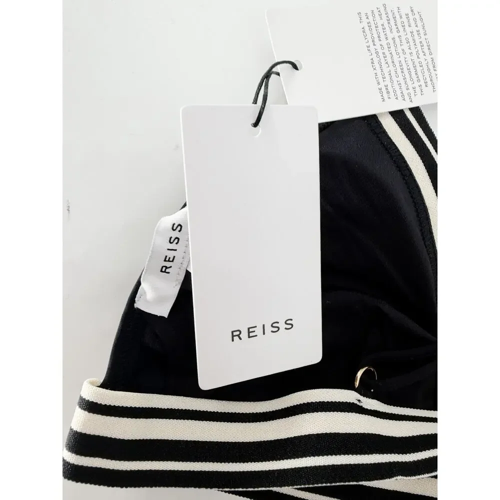 REISS Faith Triangle Contrast Trim Bikini Top Size 6 Black NEW $85 Swimwear